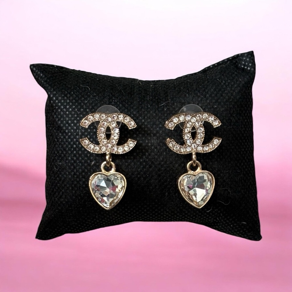 Gold Earrings with Silver Hearts